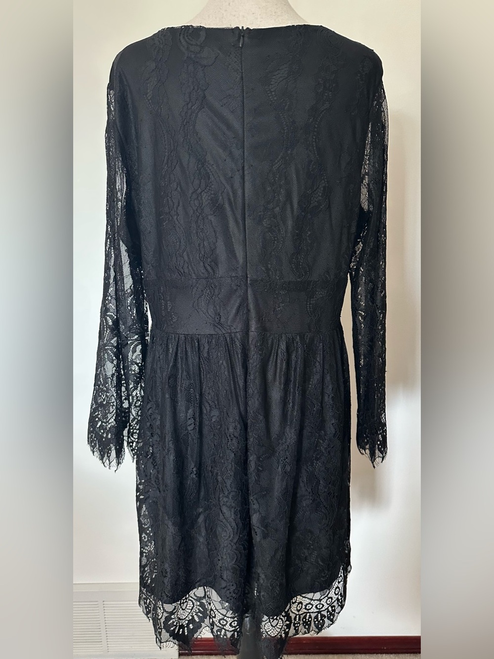 SHEIN Curve Black Lace Witchy Goth Rose Embroidered Dress Long Sleeve Coquette - Picture 8 of 14
